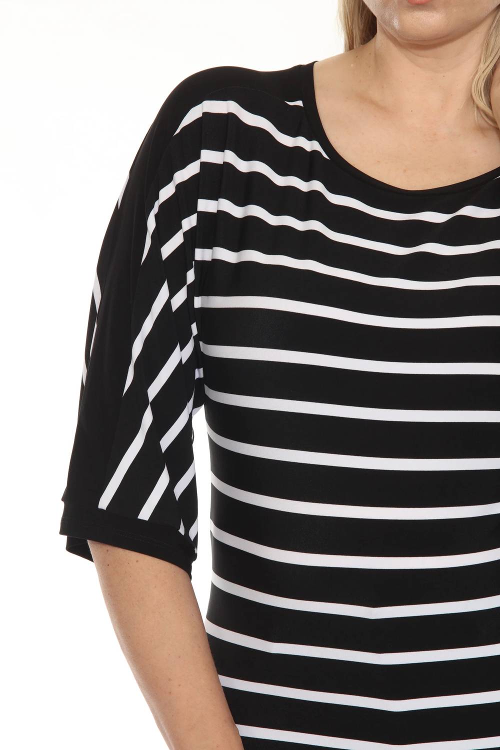 Joseph Ribkoff - Striped 3/4 Sleeve Boat Neck Top