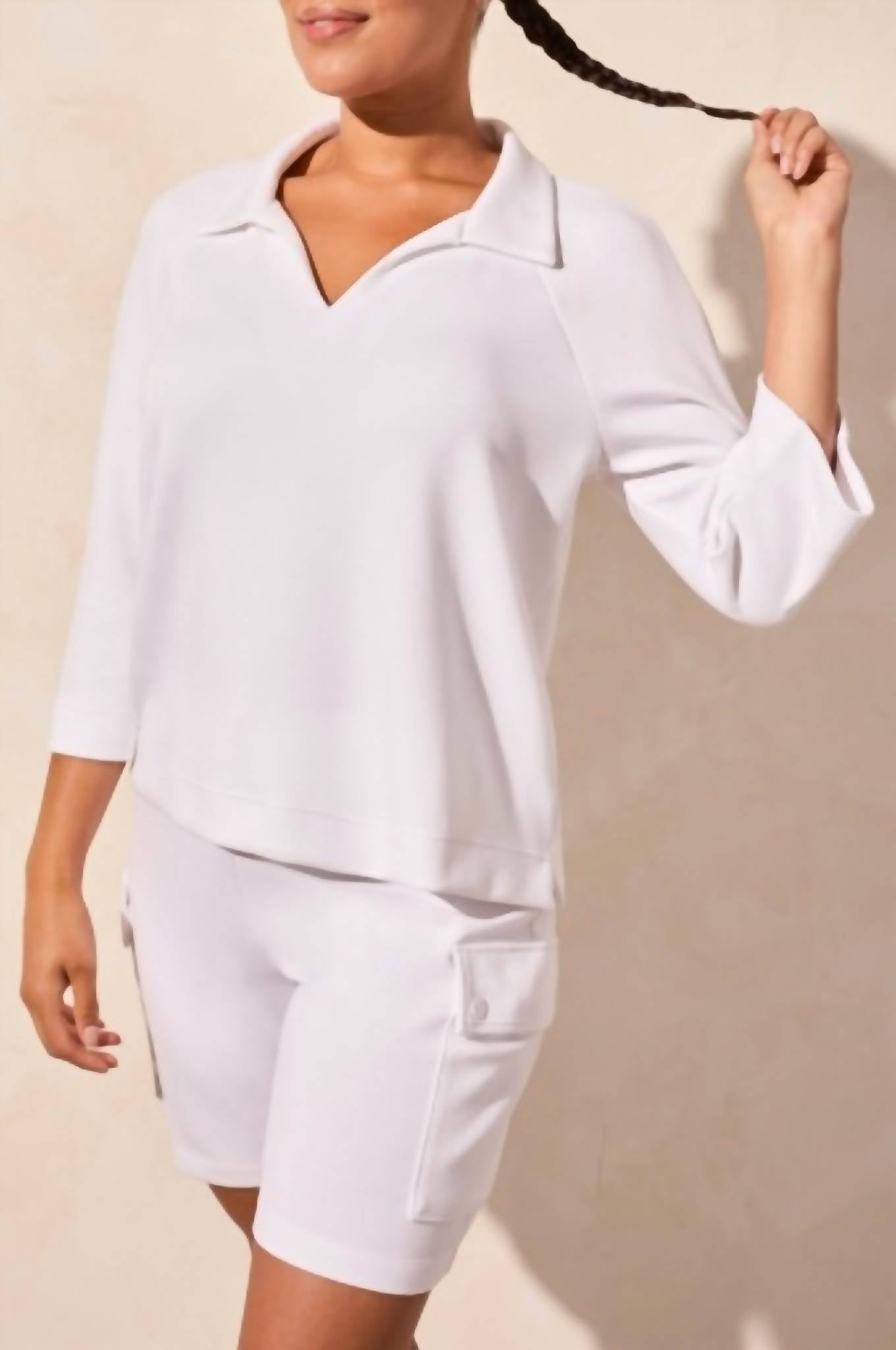 Tribal - 3/4 Sleeve Henley Top With Side Slits