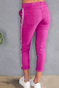 Venti6 - Irene Checkered Stripe Side Ribbon Italian Joggers