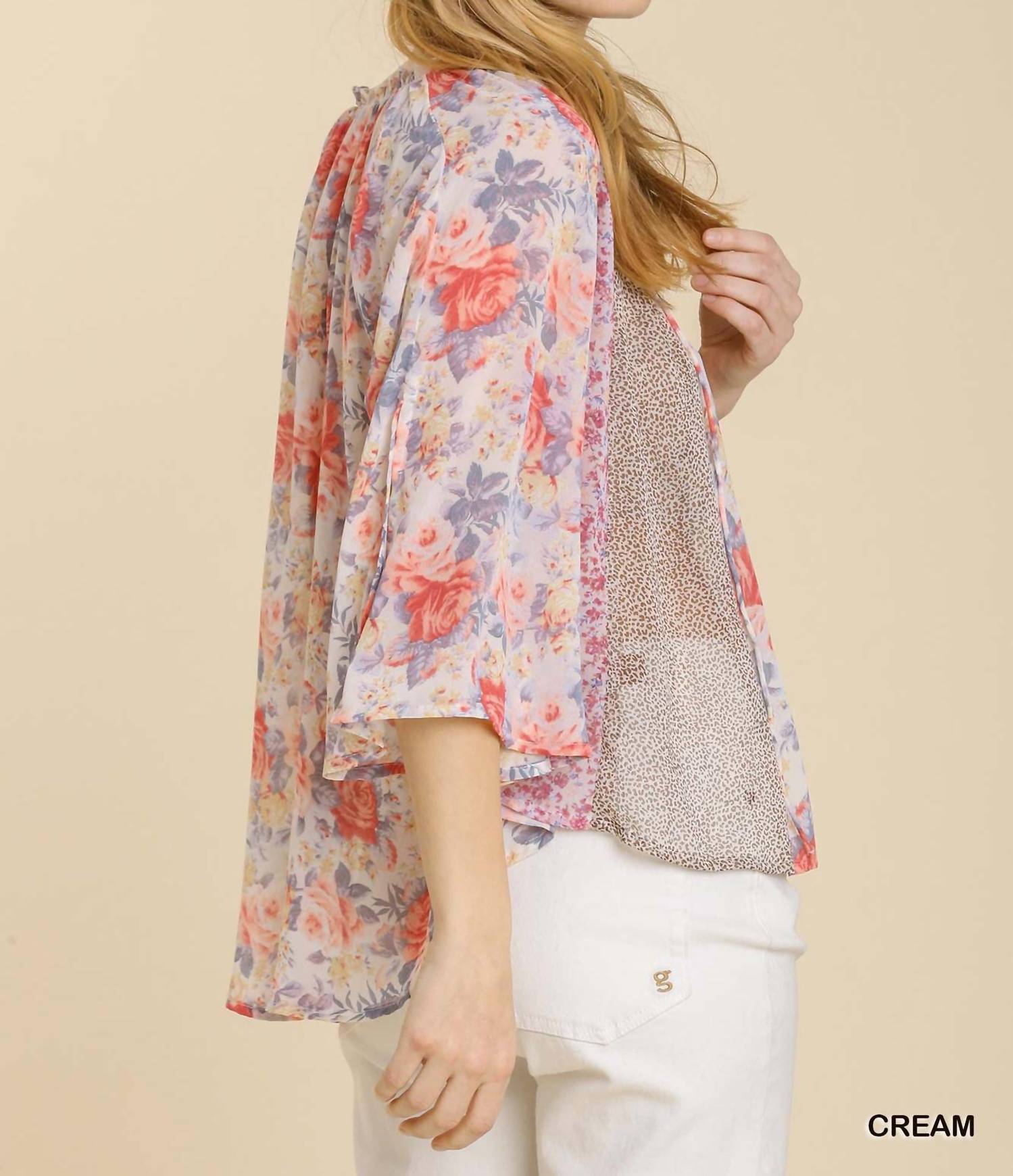 umgee Dual Desires Blouse in pink floral - women's blouse - detail view