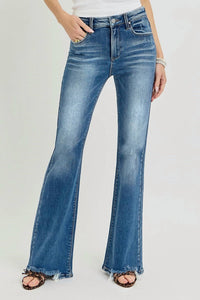 Risen - Tummy Control High Rise Flare Step Hem Jeans