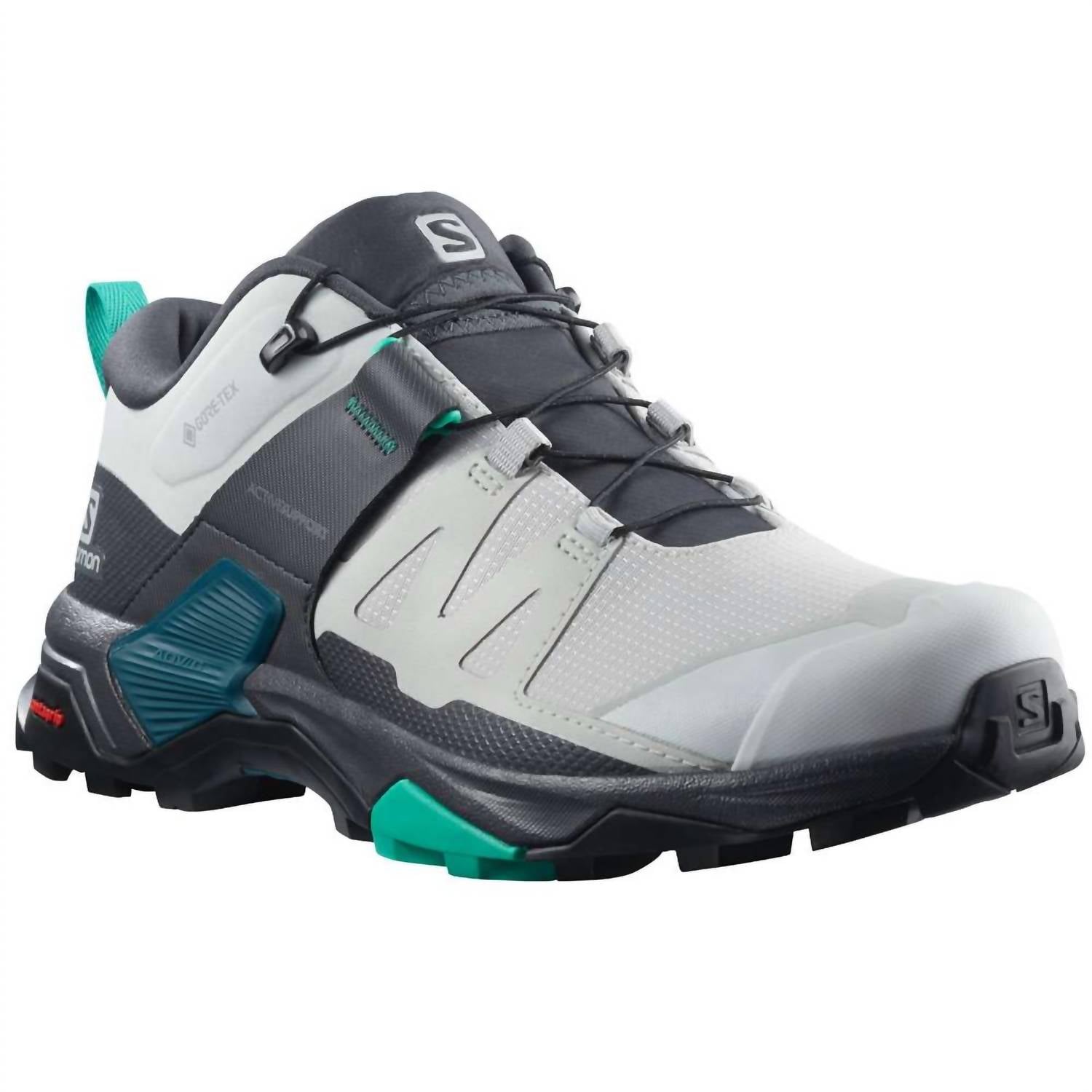 SALOMON Women's X Ultra 4 Gore-tex Hiking Shoe in lunar rock ebony mint leaf - women's shoe