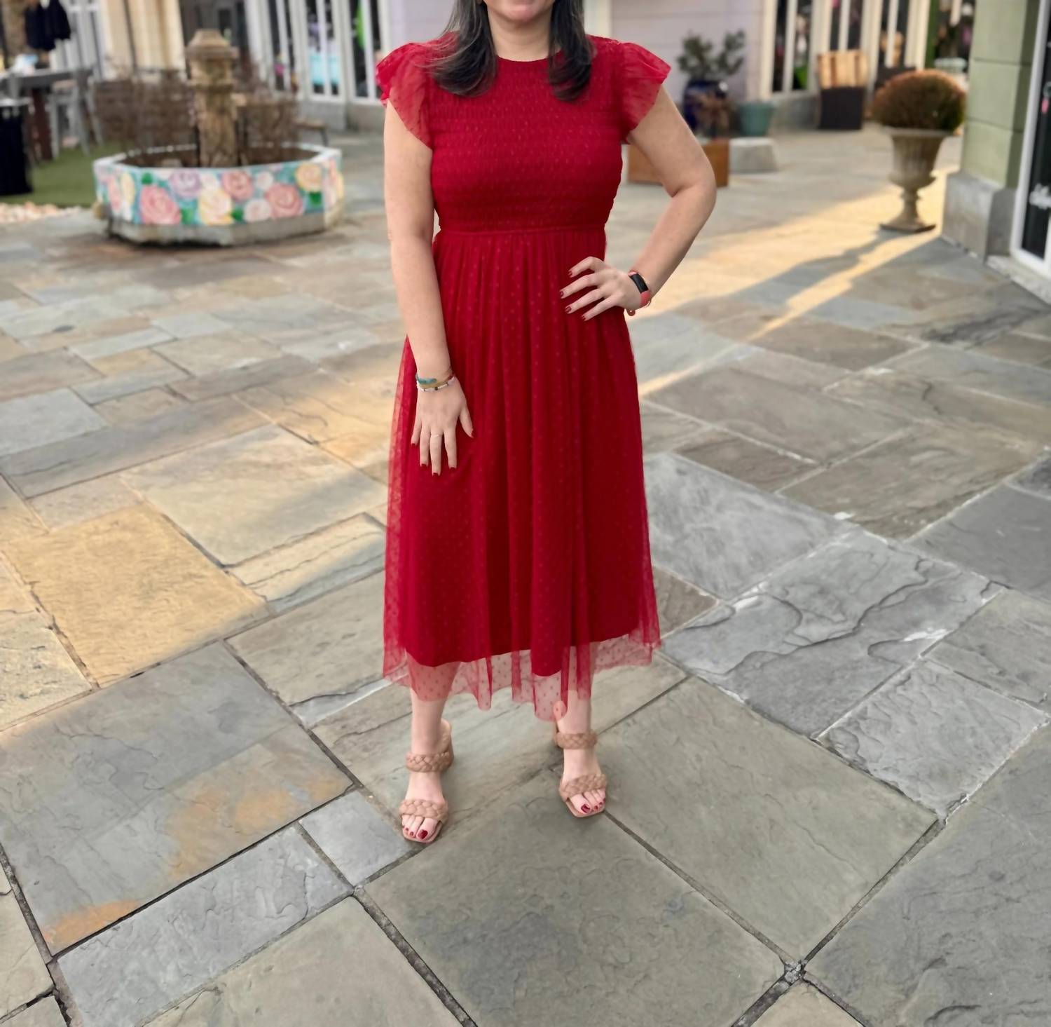 Blu Pepper - Polka Dot Chiffon Smocked Midi Dress