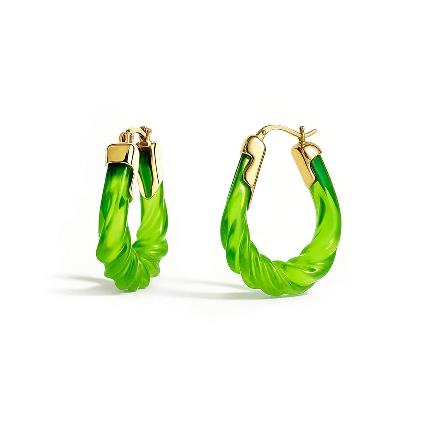 Gold & Honey - Women's Rope Twist Oval Lucite Birthstone Hoop Earrings