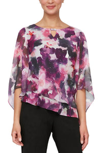 Alex Evenings - Printed Asymmetric Double Tier Hem Blouse