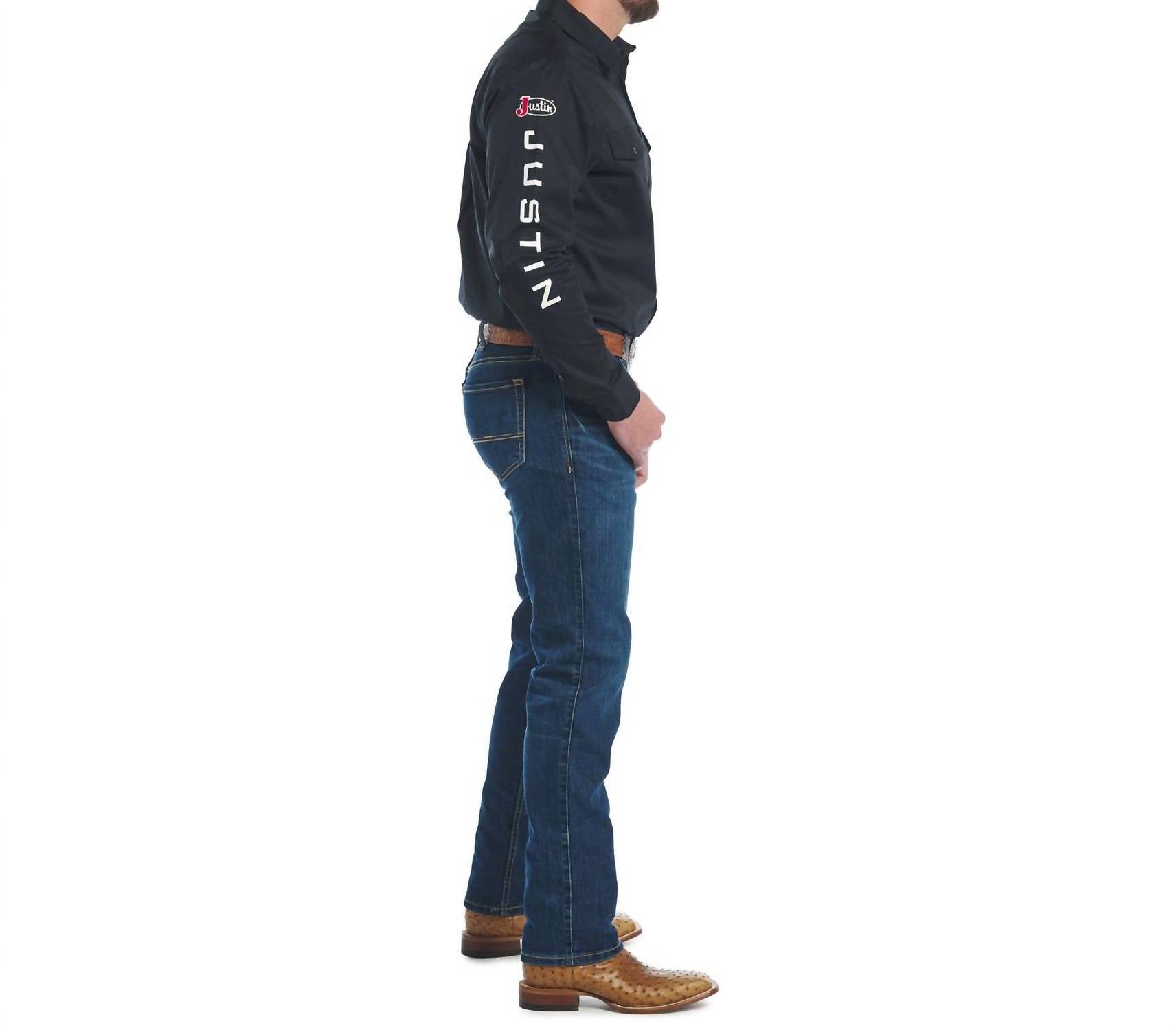 Justin Team Button Down Long Sleeve Shirt in caviar - men's shirt - alternate view