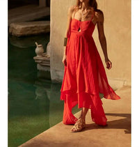 Promesa - Pleated Keyhole Bodice Layered Gauze Maxi Dress