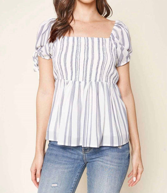 Sugarlips - Baja Striped Puff Sleeve Top