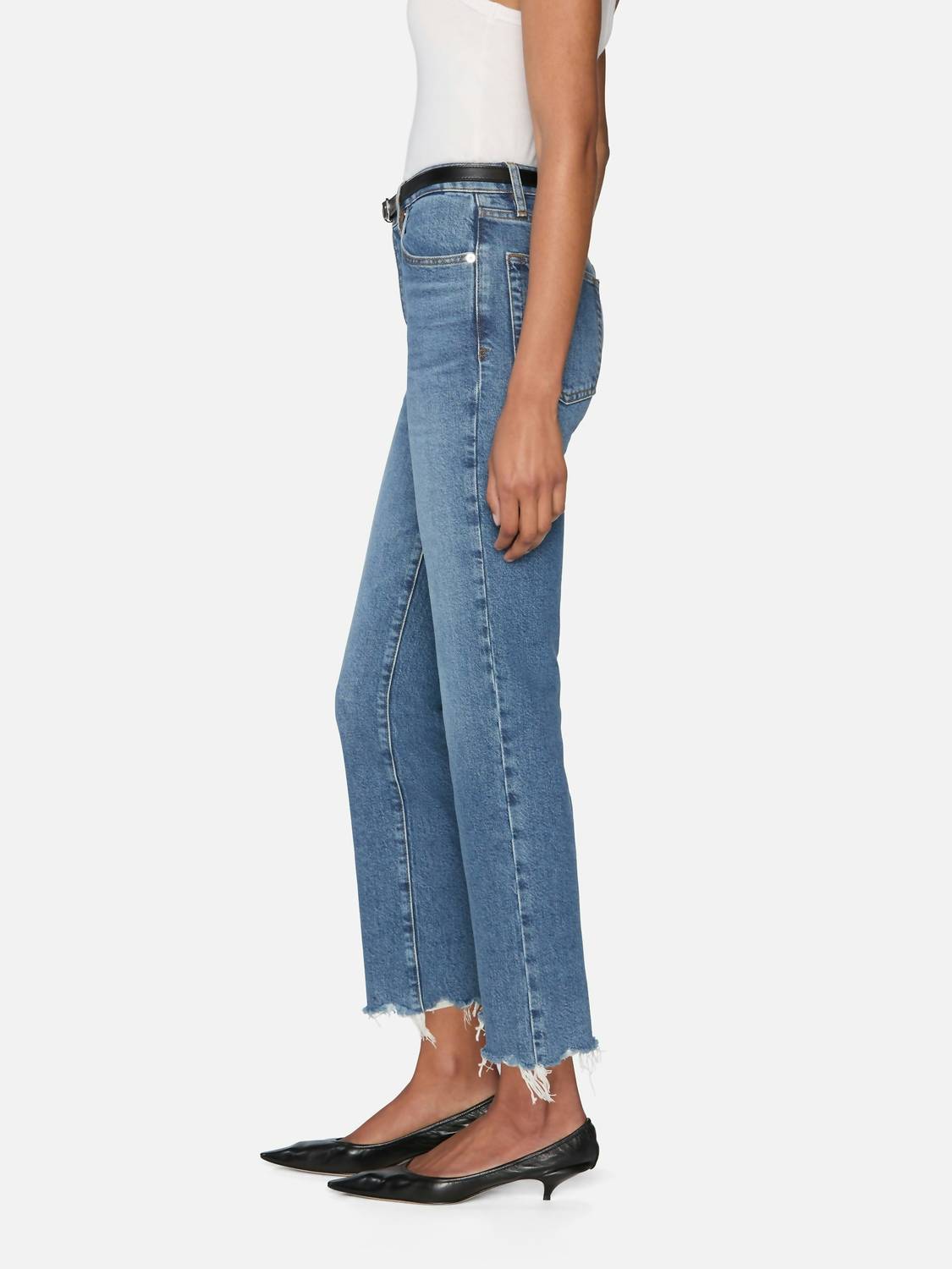 FRAME Ruler Cropped Jeans in stash destructed fray - women's jeans - alternate view
