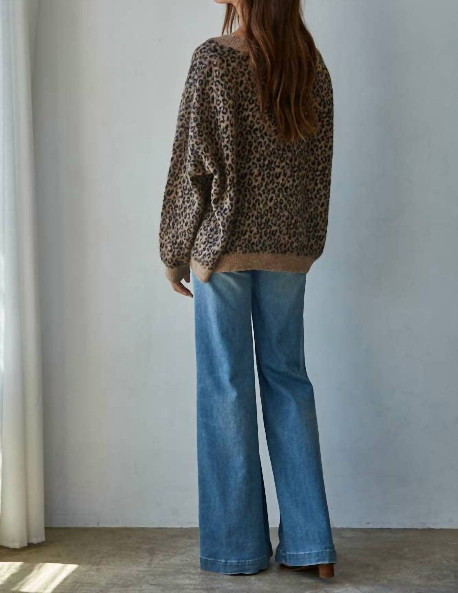 By Together - Knit V-neck Animal Print Sweater Cardigan