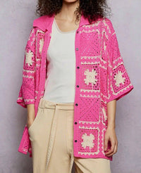 Pol - Short Sleeve Granny Square Crochet Shirt Top