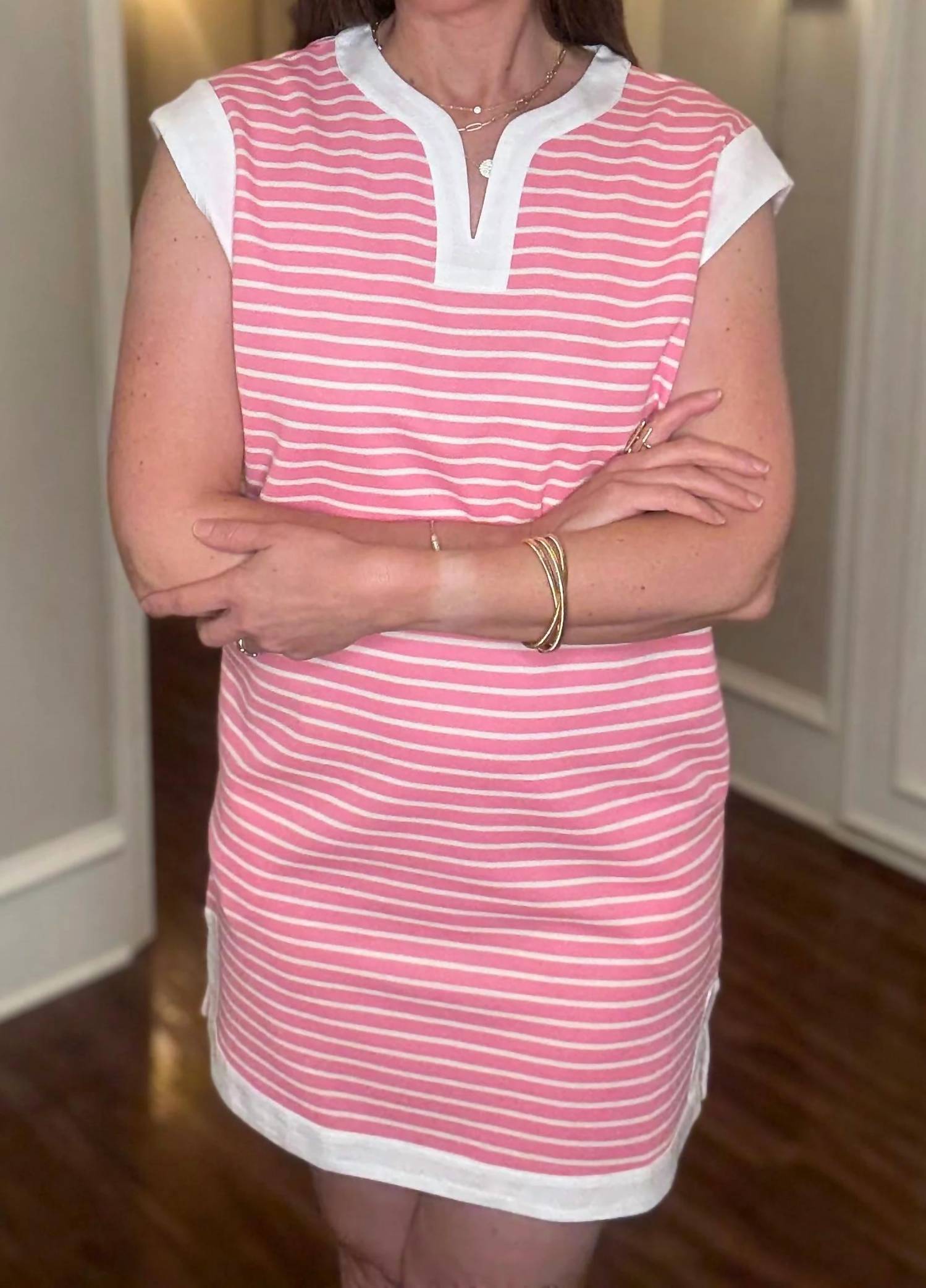Aapparella - Aapparella Striped V-neck Knit Dress 4.21