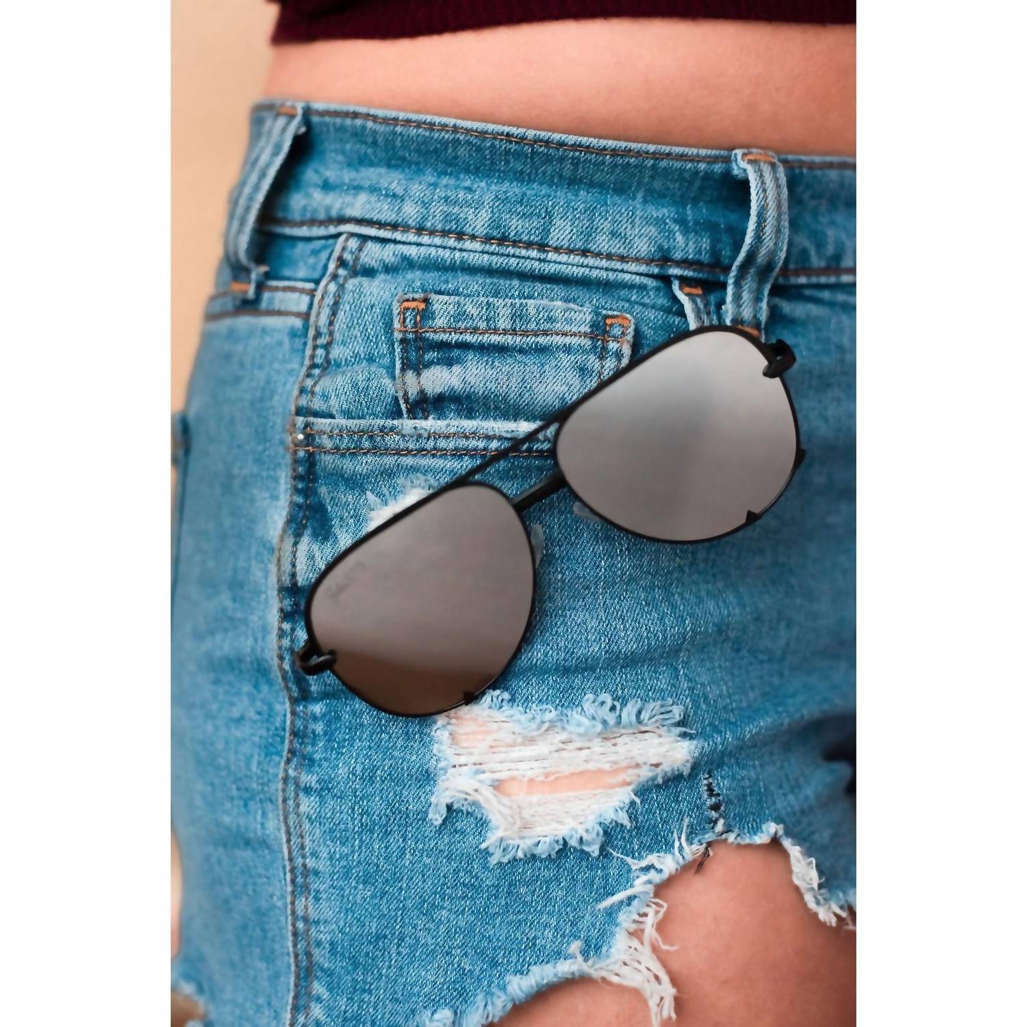 Julia Rose Women's Alex Aviator Sunglasses in black silver - women's accessory - detail view