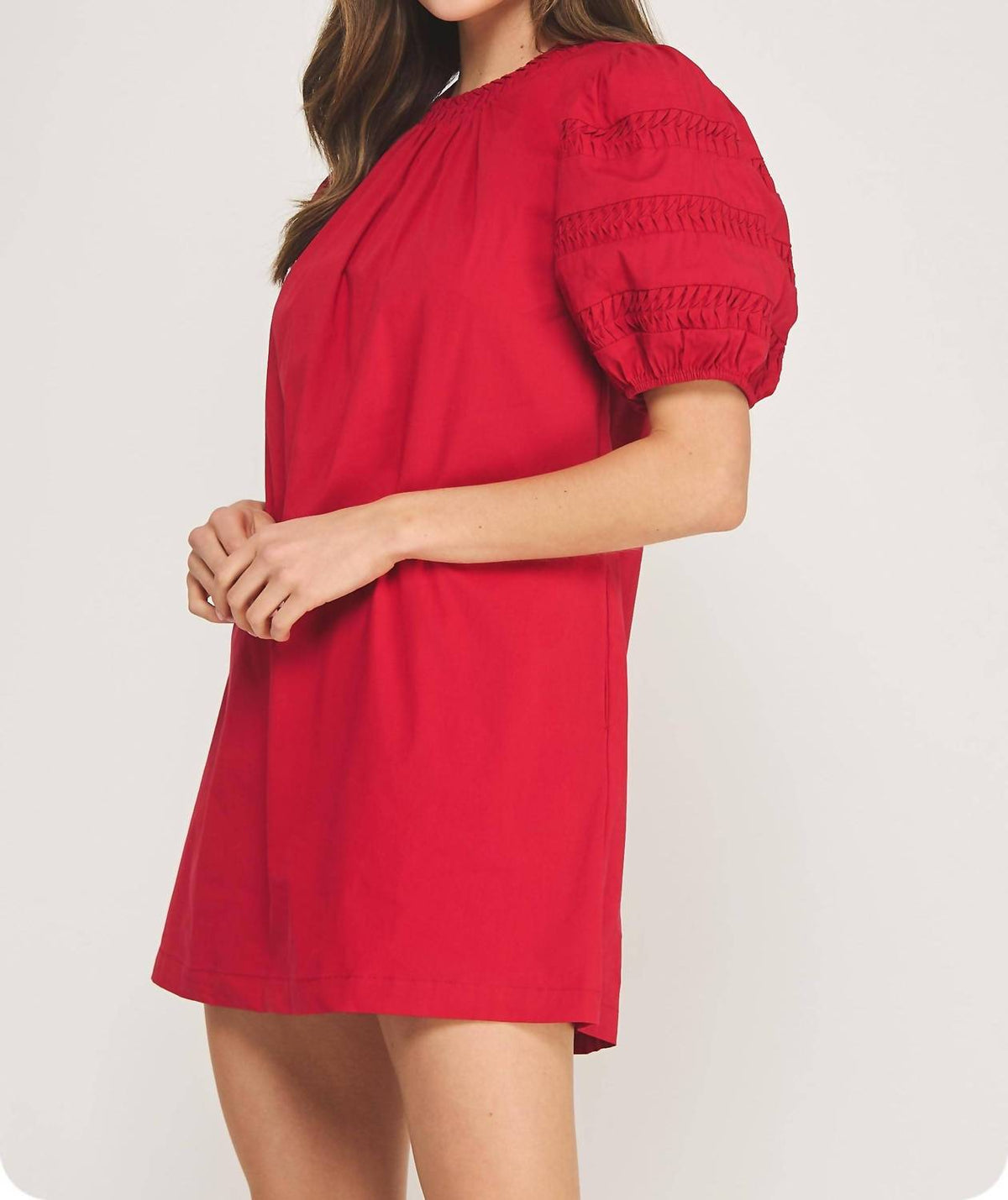 Strut & Bolt - Reverse Pintuck Puff Sleeve Mini Dress