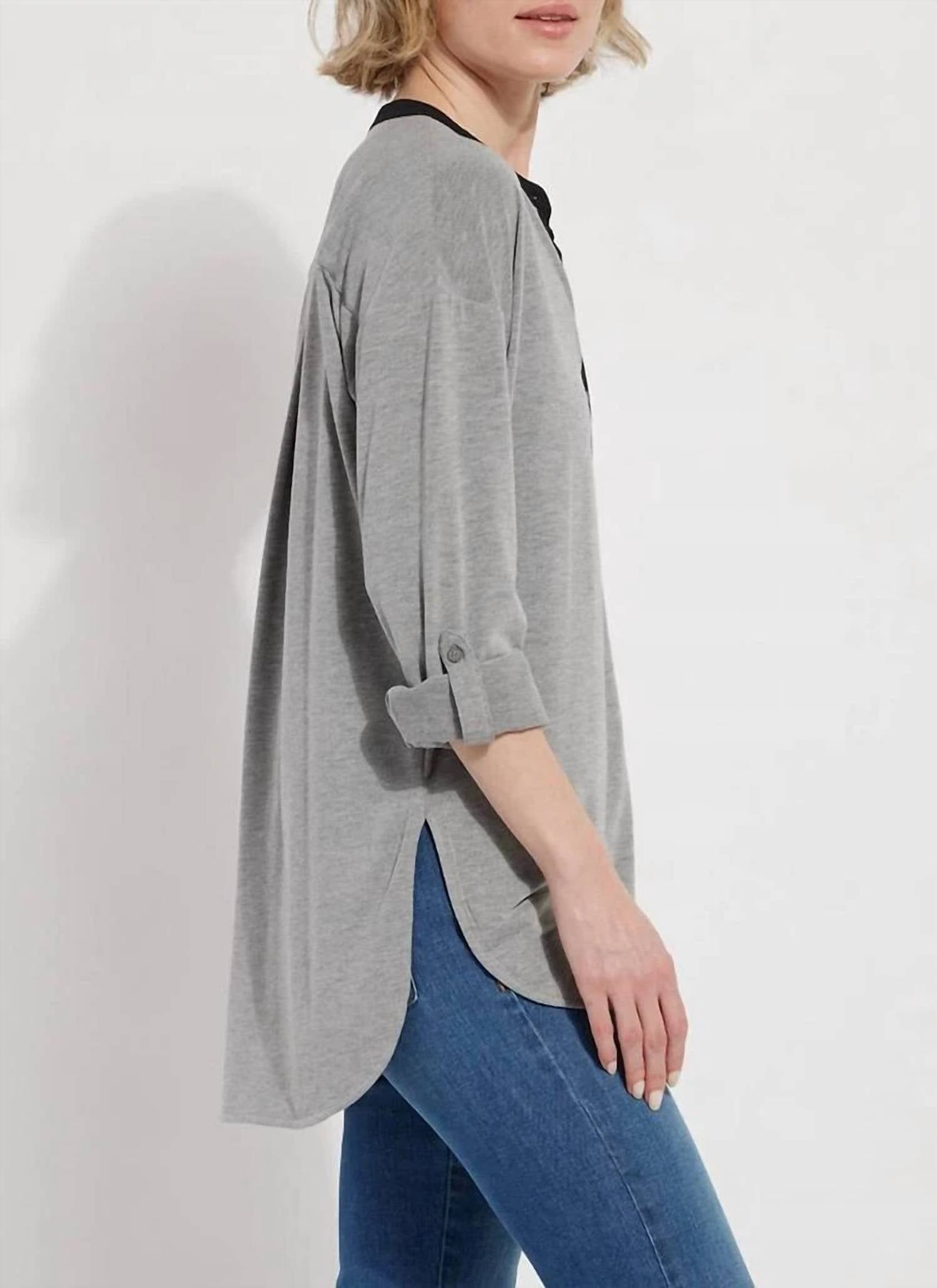Lysse Zola Jersey Shirt in dark heather grey - women's blouse - detail view