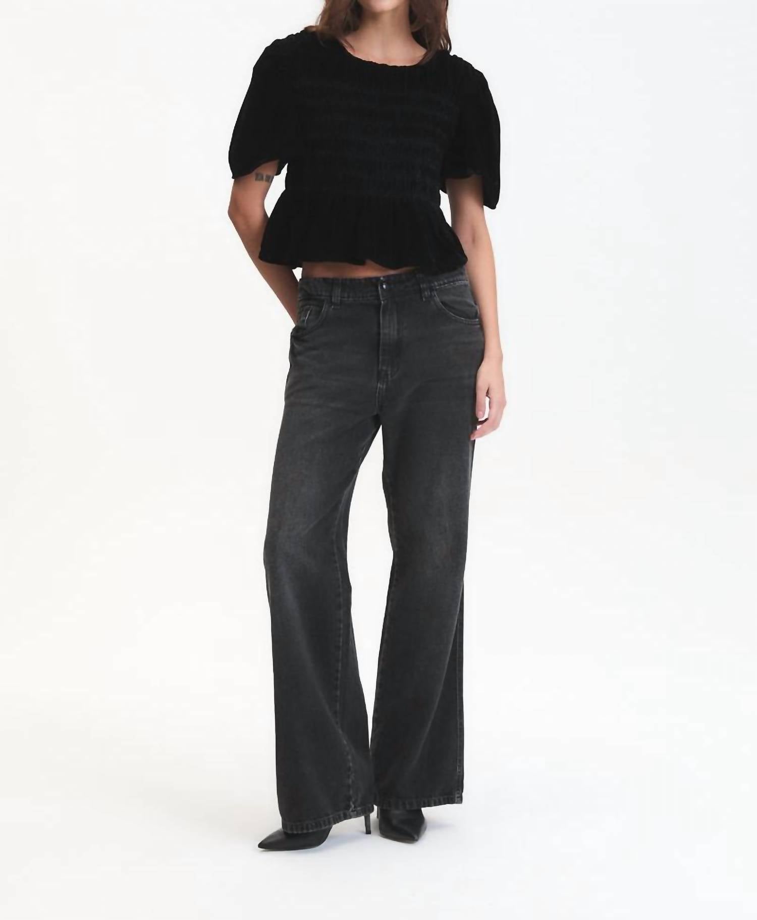 DELUC Forrest Velvet Peplum Top in black - women's blouse