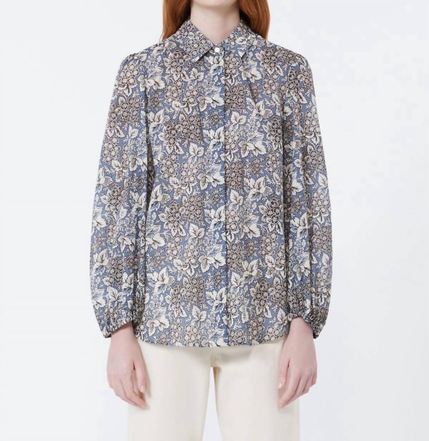 Weekend Max Mara Printed cotton voile shirt in navy - women's blouse - detail view