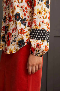 TRIBAL Floral V-neck Blouse With Placket in dark desert - women's blouse - alternate view