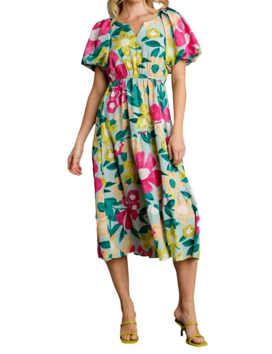 Umgee - Floral Balloon Sleeve Midi Dress