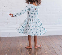 Kickee - Girls' Print Long Sleeve Twirl Dress with Pockets