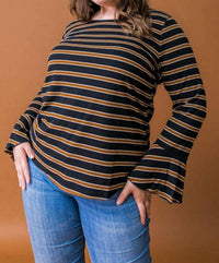 Flying Tomato - Stripe Ruffle Sleeve Top - Plus