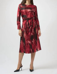 Joseph Ribkoff - Abstract Print Belted 3/4 Sleeve Fit And Flare Dress