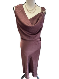 ALLIE ROSE Women's Satin Cowl Neck Dress in burgundy - women's dress