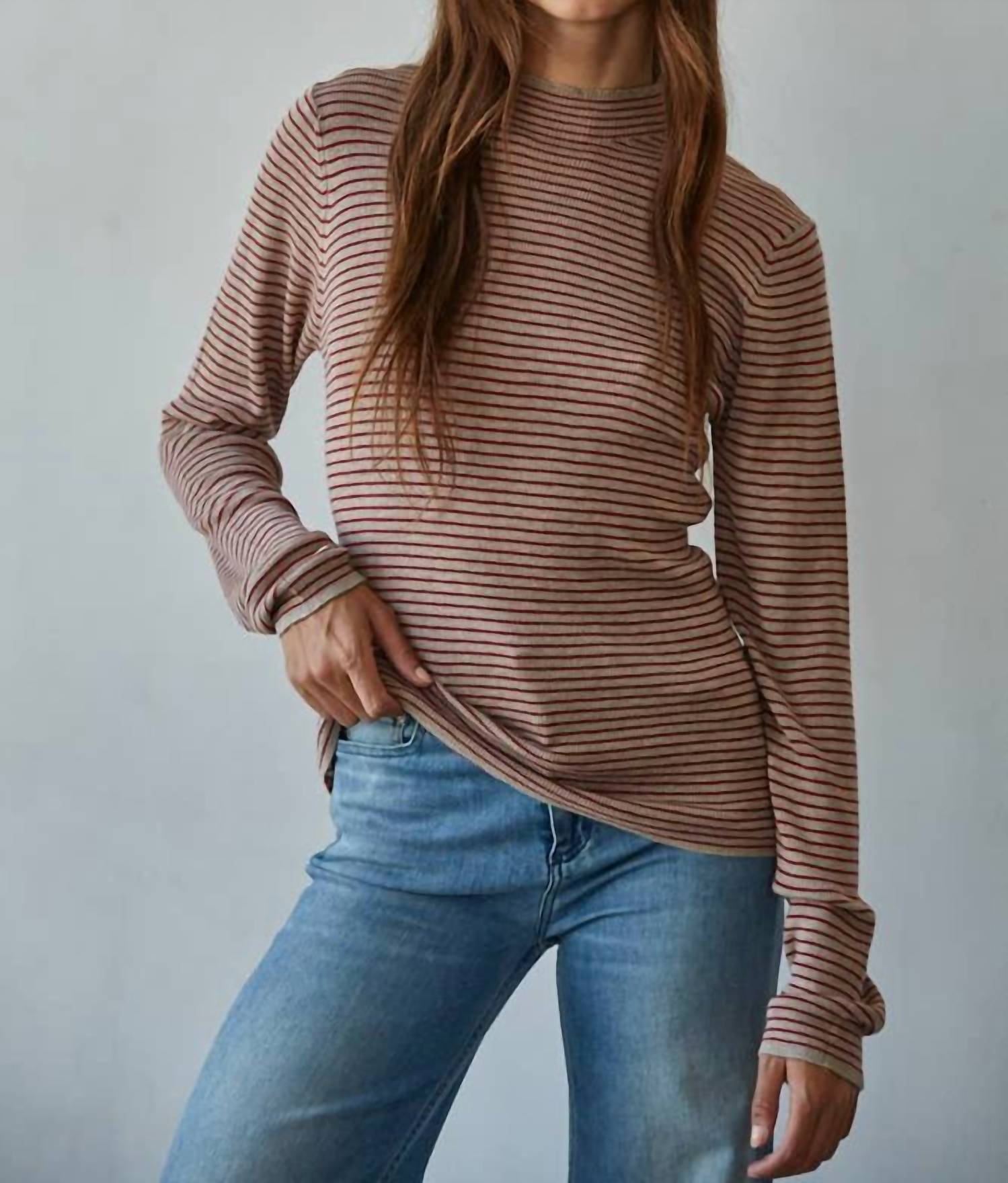 By Together - Knit Sweater Striped Mock Neck Top