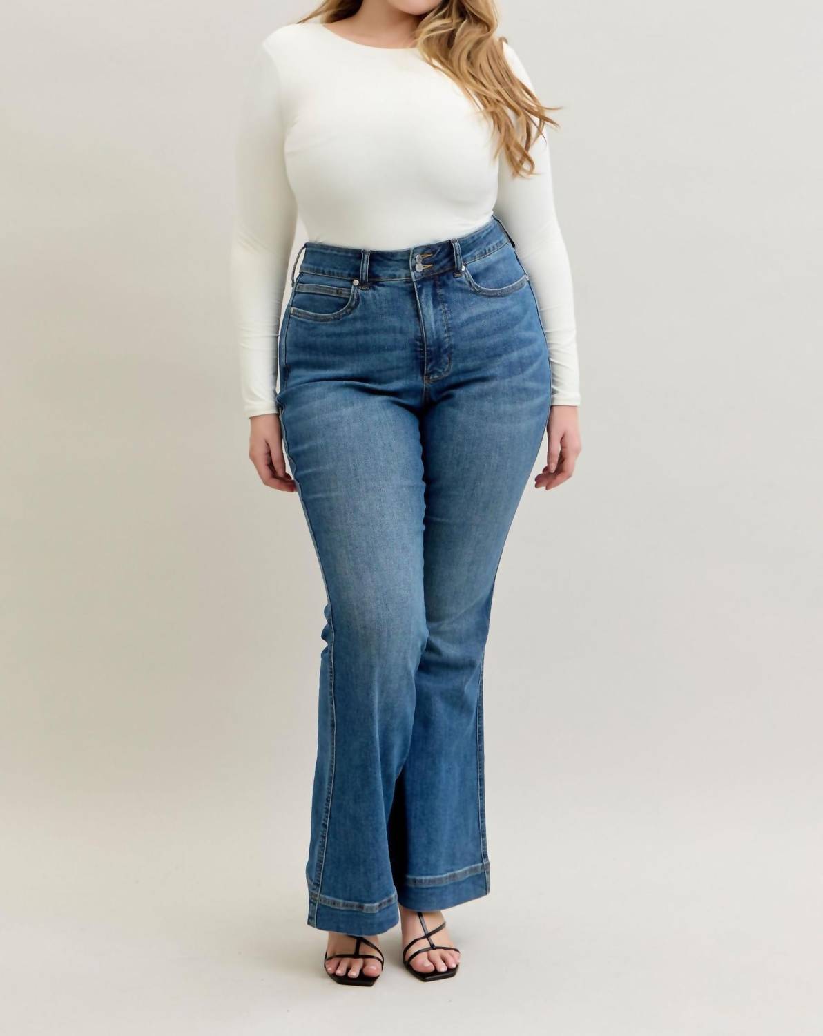 Judy Blue - High Waist Flare Tummy Control Double Button Waist Band Jeans