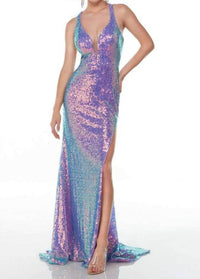 Alyce Paris - Sleeveless Sequined High Slit Gown