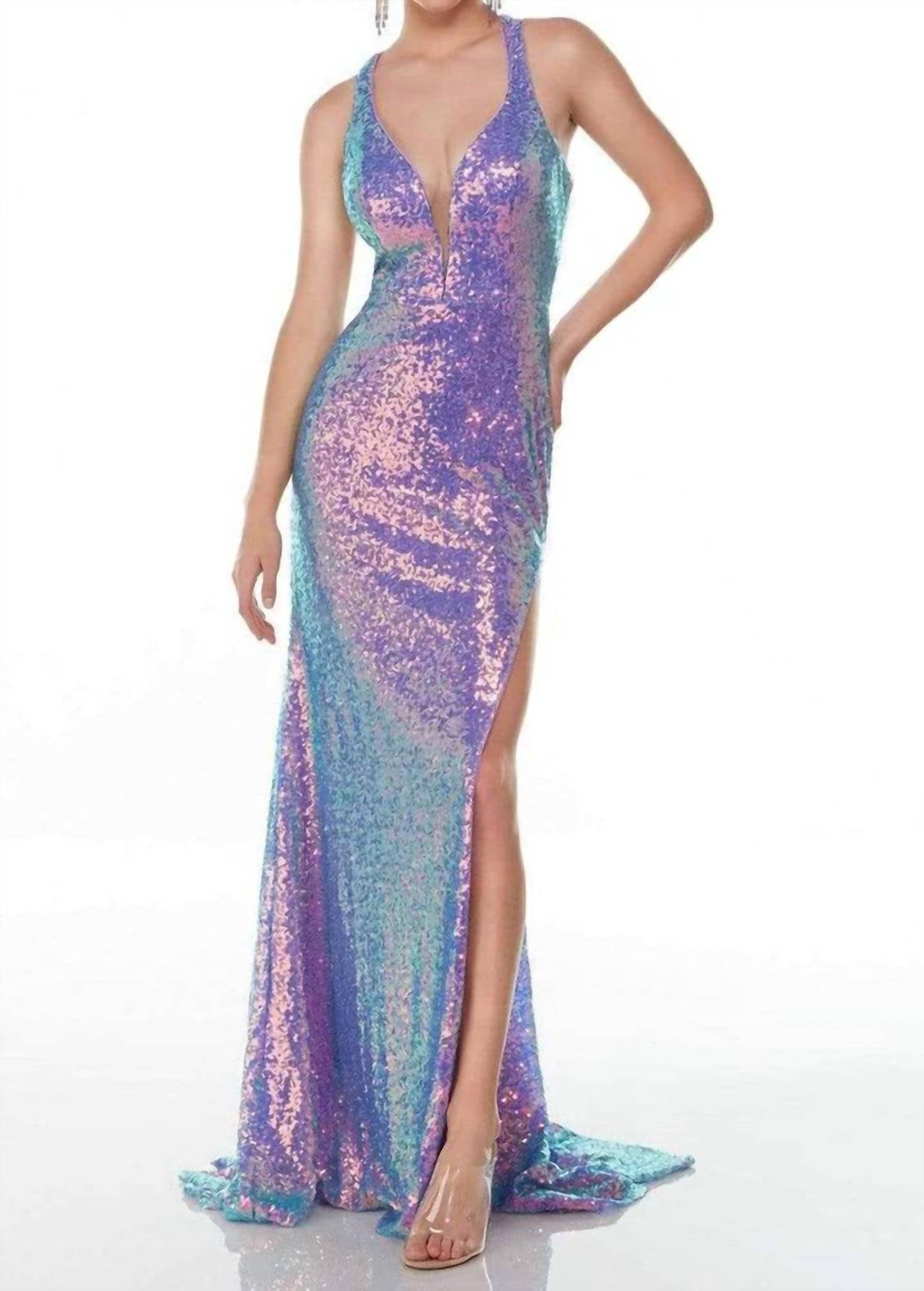 Alyce Paris - Sleeveless Sequined High Slit Gown