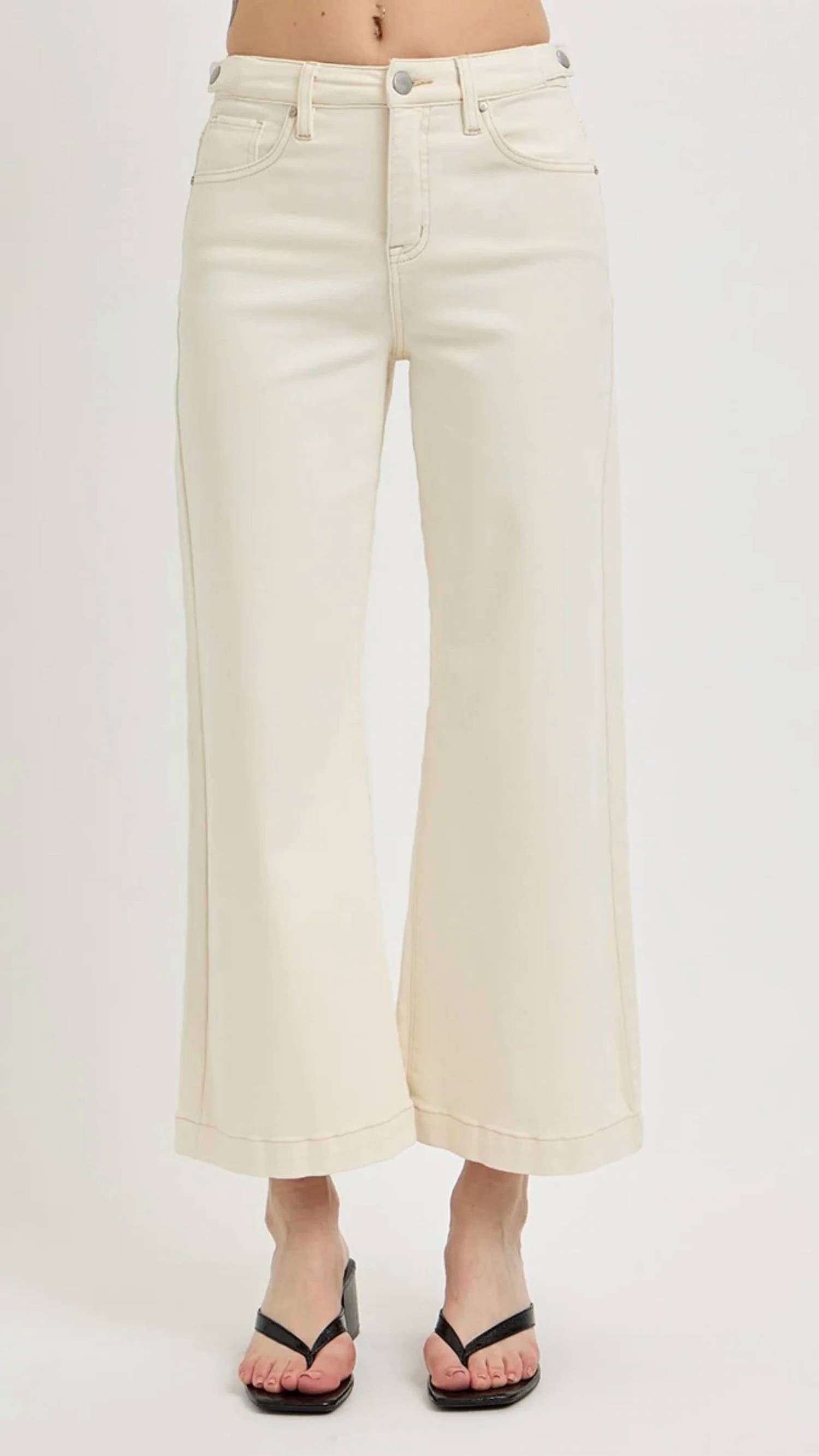 Risen - High Rise Tummy Control Crop Wide Adjustable Waistband Jeans