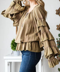 Oli & Hali - Washed Ruffle Sleeve Peplum Top