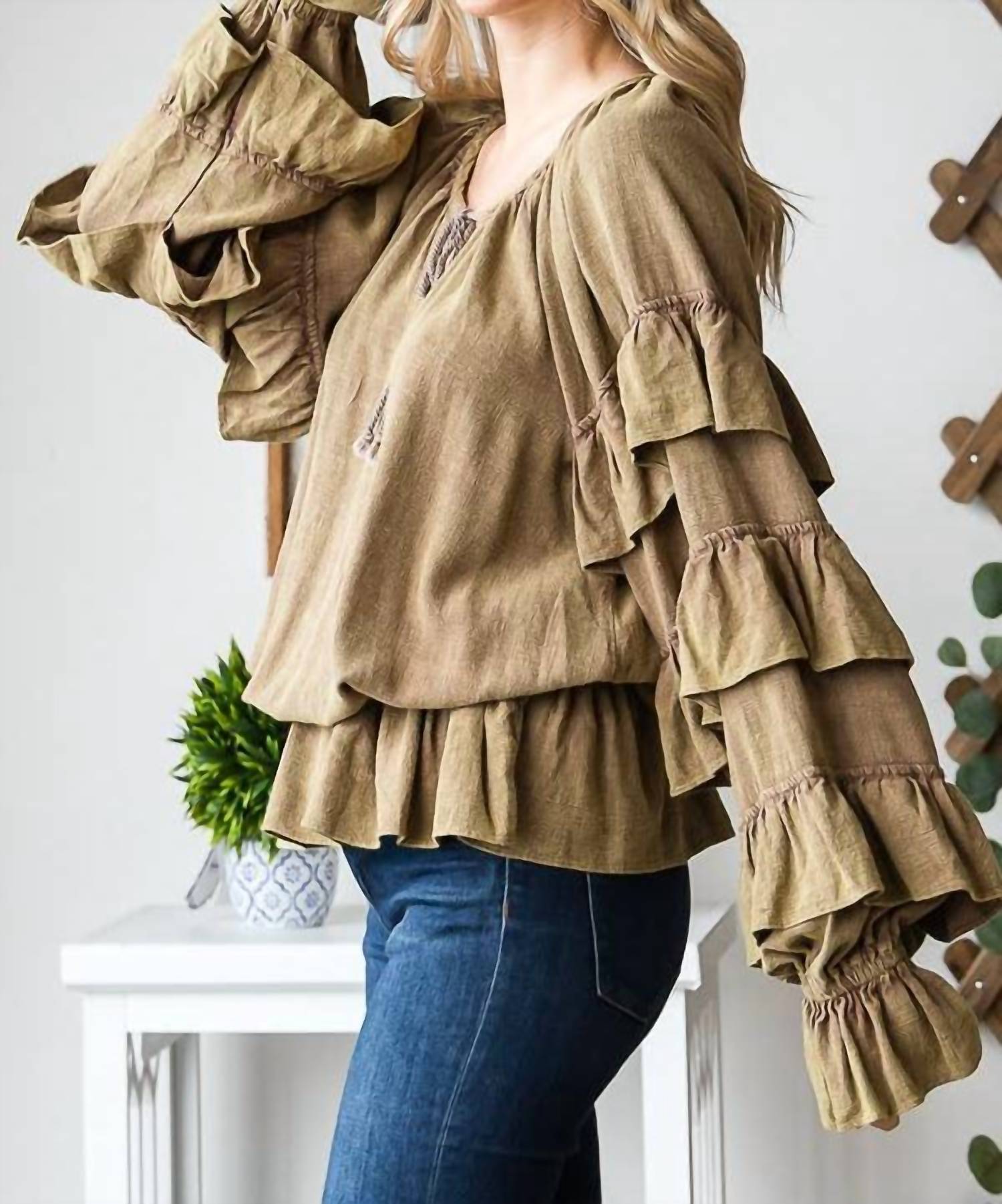 Oli & Hali - Washed Ruffle Sleeve Peplum Top