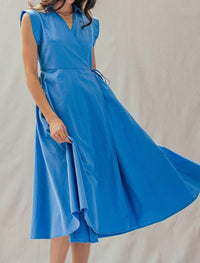 Urban Daizy - Collared Cap Sleeve Wrap Midi Dress