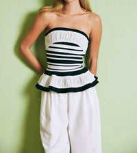 Rivir - Valentina Sculpted Corset Bandage Stripe Peplum Top