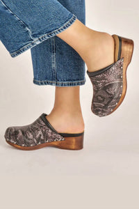 dansko Women's Andie Wood Clogs in grey snake - women's shoe - view 4