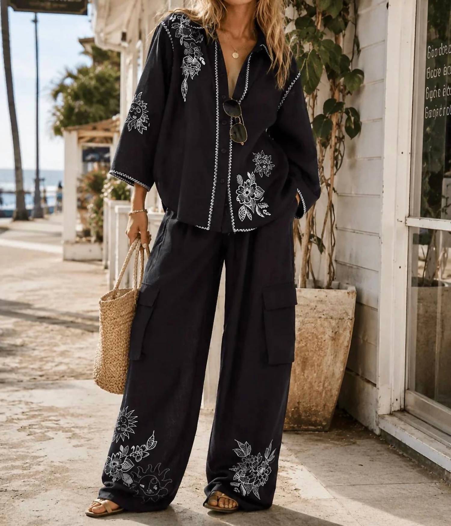 Little Secret Of Mine - Embroidered Wide Leg Pant Set
