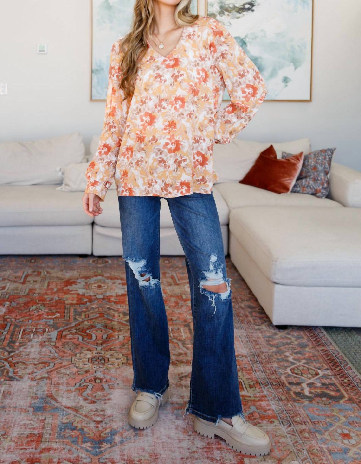 Emily Wonder - Marigold Dreams Floral Blouse