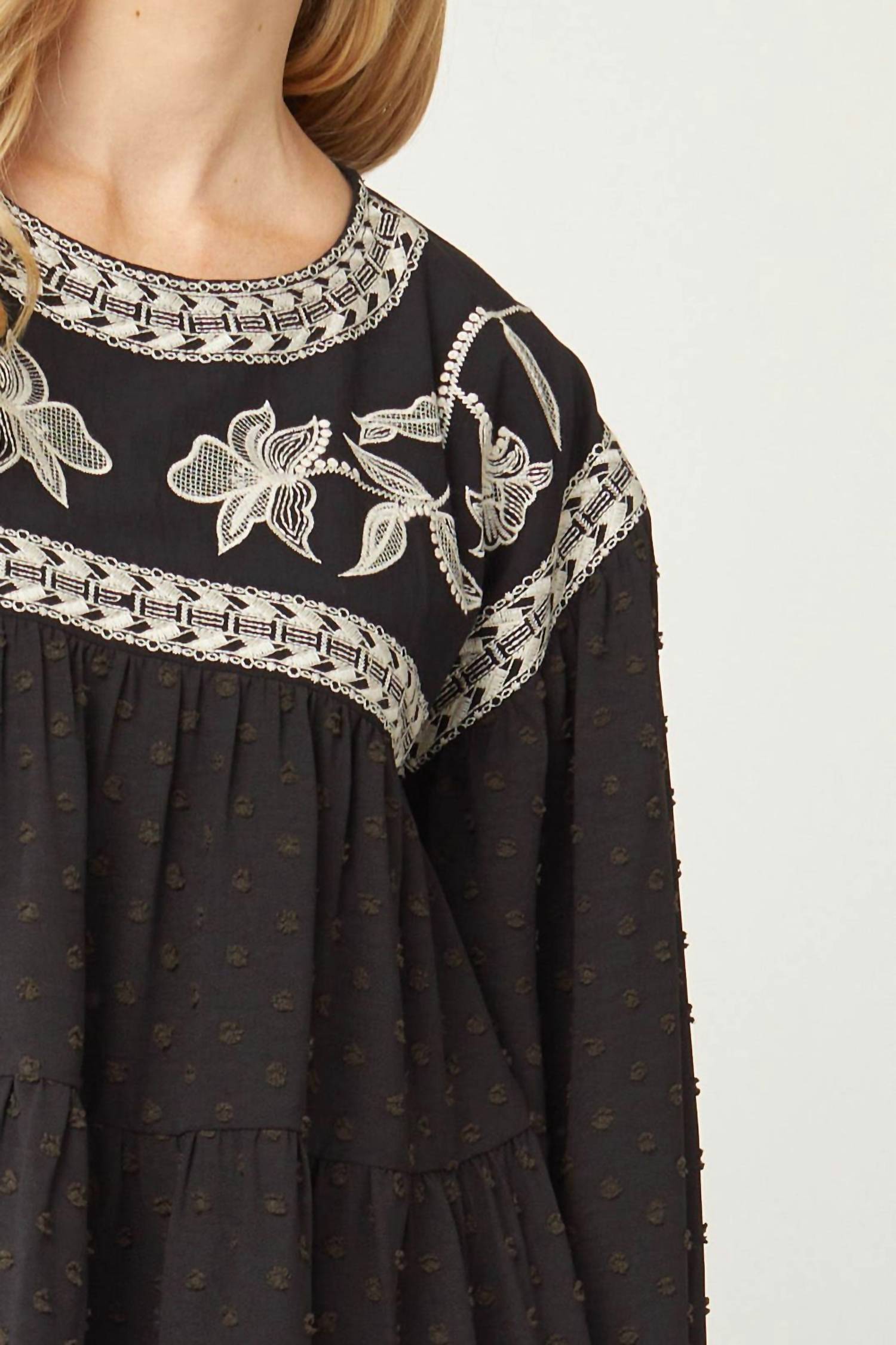 Entro - Embroidered Swiss Dot Blouse