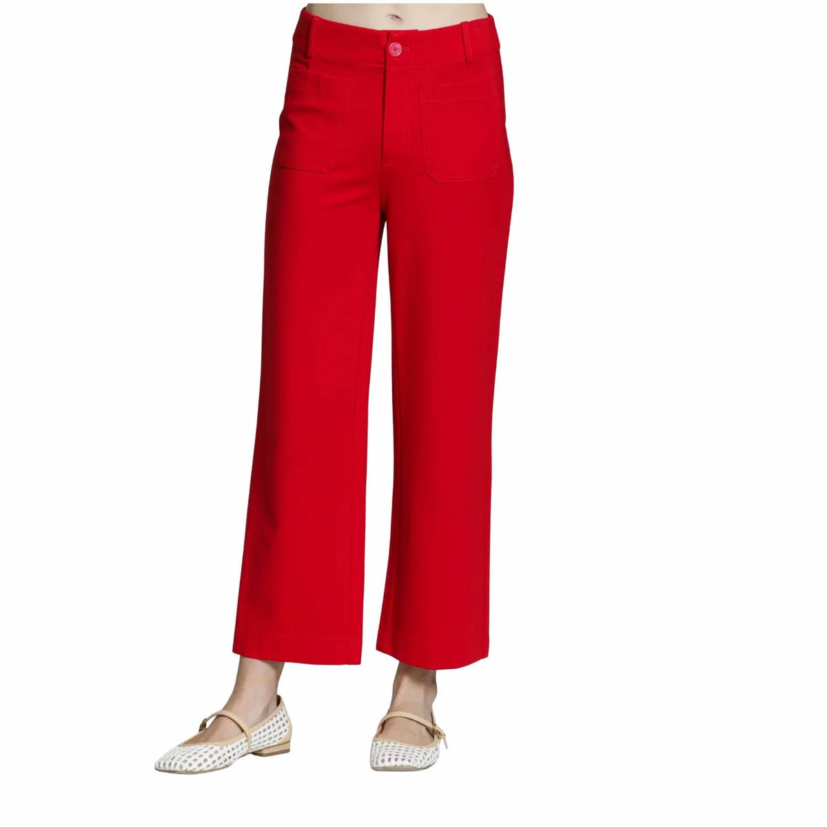 Apny - Women's Ponte Cropped Wide Leg Pant With Patch Pocket