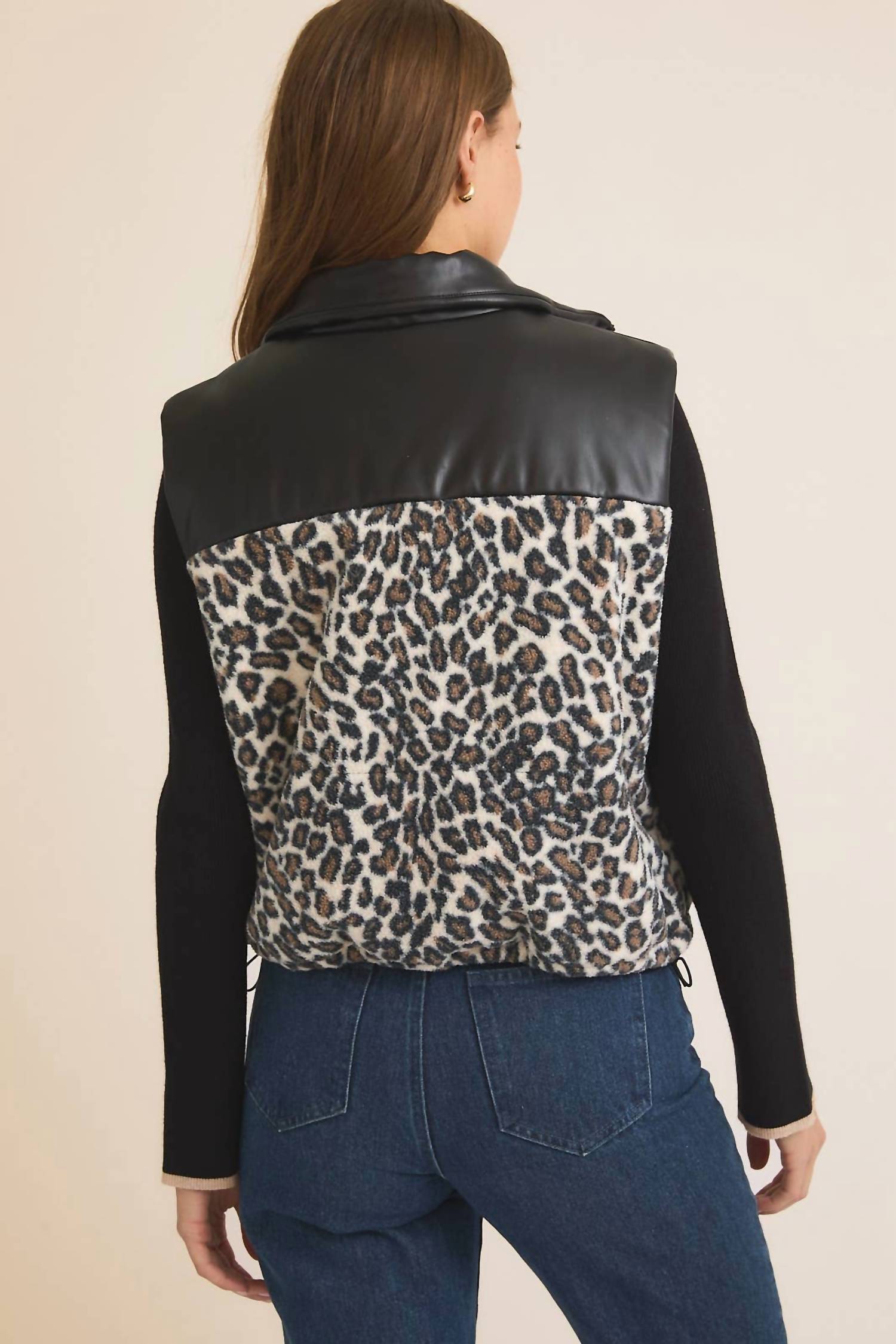 Gilli - Mock Neck Fleece & Pleather Mix Puffer Vest