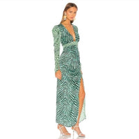 Rococo Sand - Animal Print Satin Irene Puff Sleeve Sheath Dress