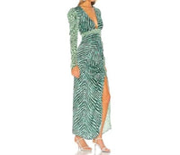 Rococo Sand - Animal Print Satin Irene Puff Sleeve Sheath Dress