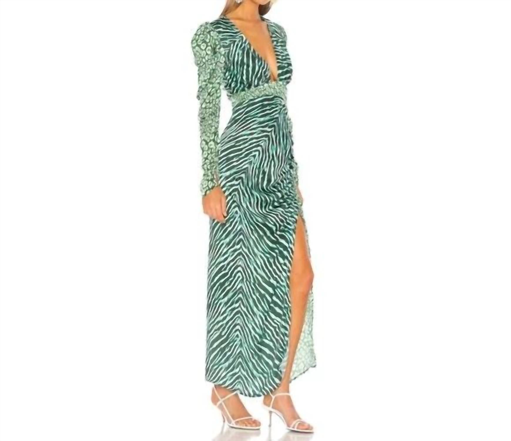 Rococo Sand - Animal Print Satin Irene Puff Sleeve Sheath Dress