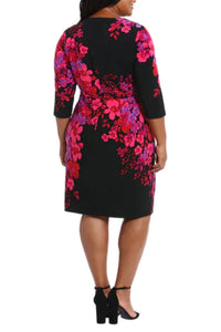 London Times - Floral Print 3/4 Sleeve Sheath Dress