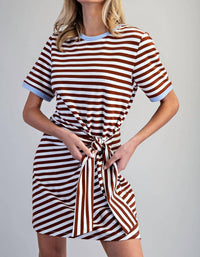 Peace Love Line - Striped Waist Tie Mini Dress