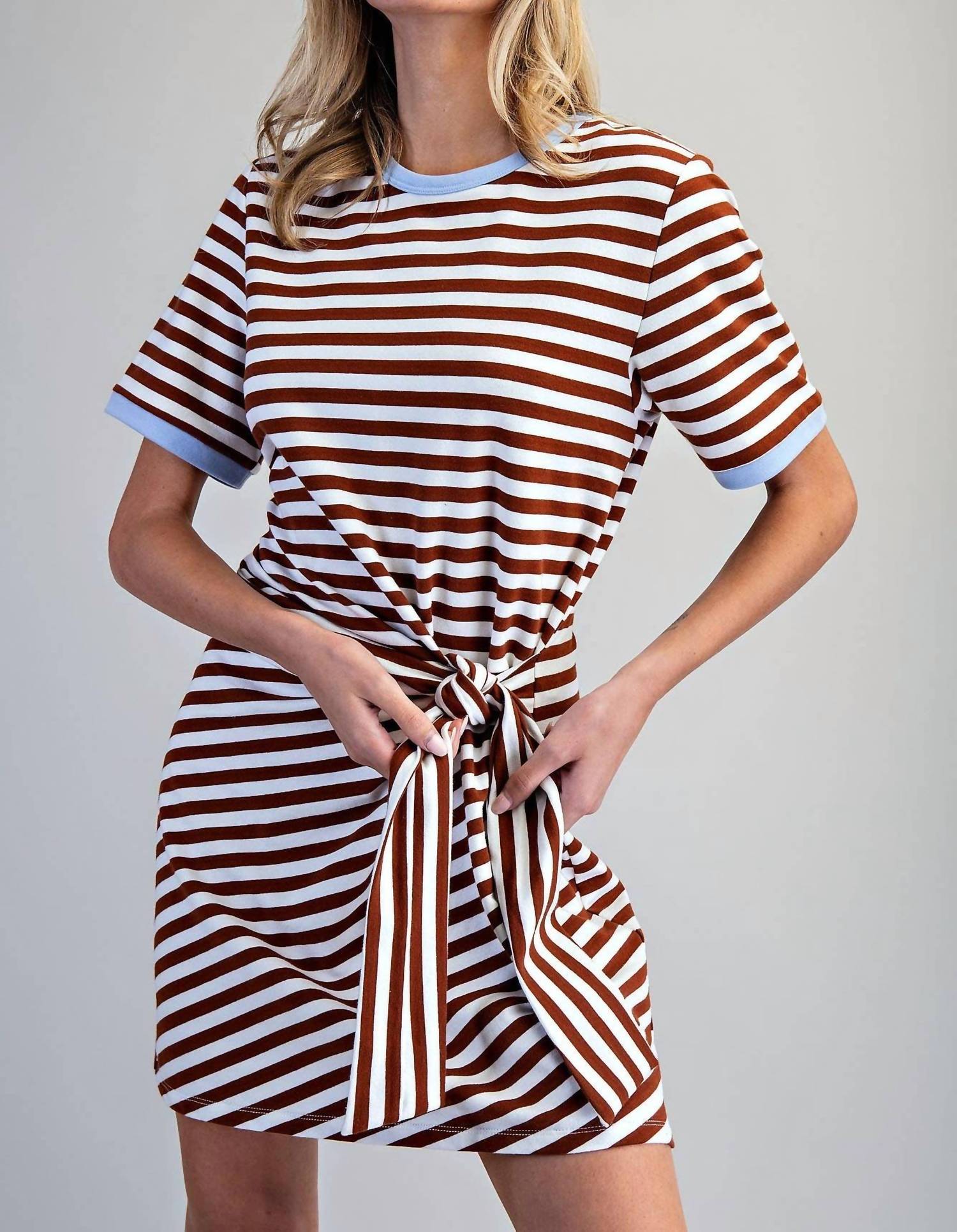 Peace Love Line - Striped Waist Tie Mini Dress