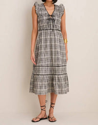 Greylin - Lacey Smocked Tie Front Midi Dress