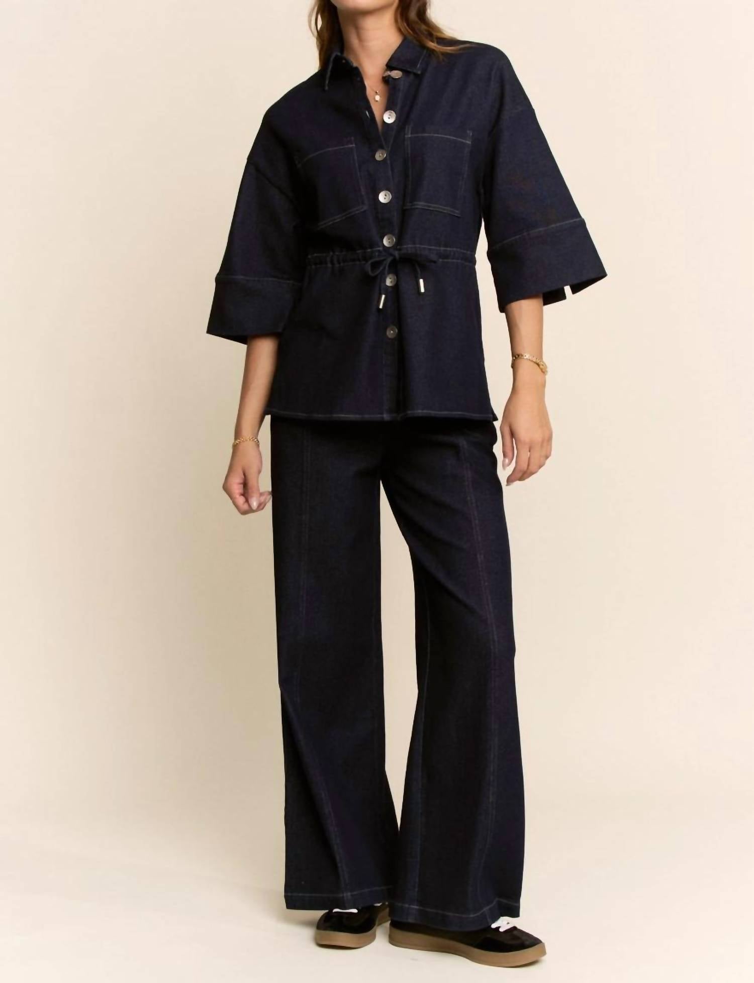 Davi & Dani - Denim Shirt Relaxed Pant Set